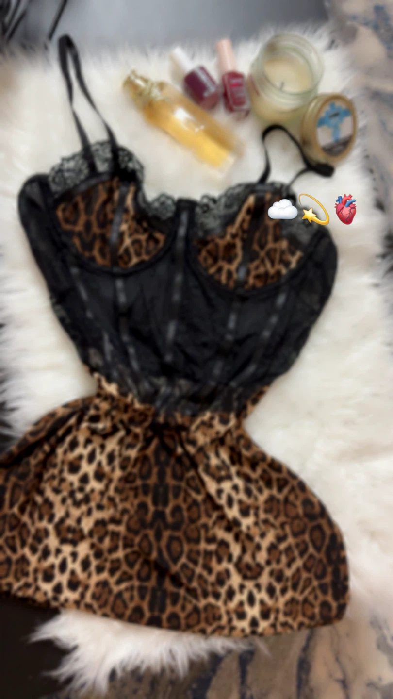 Leopard Print Lace Corset Bodysuit with Skirt - photo 2