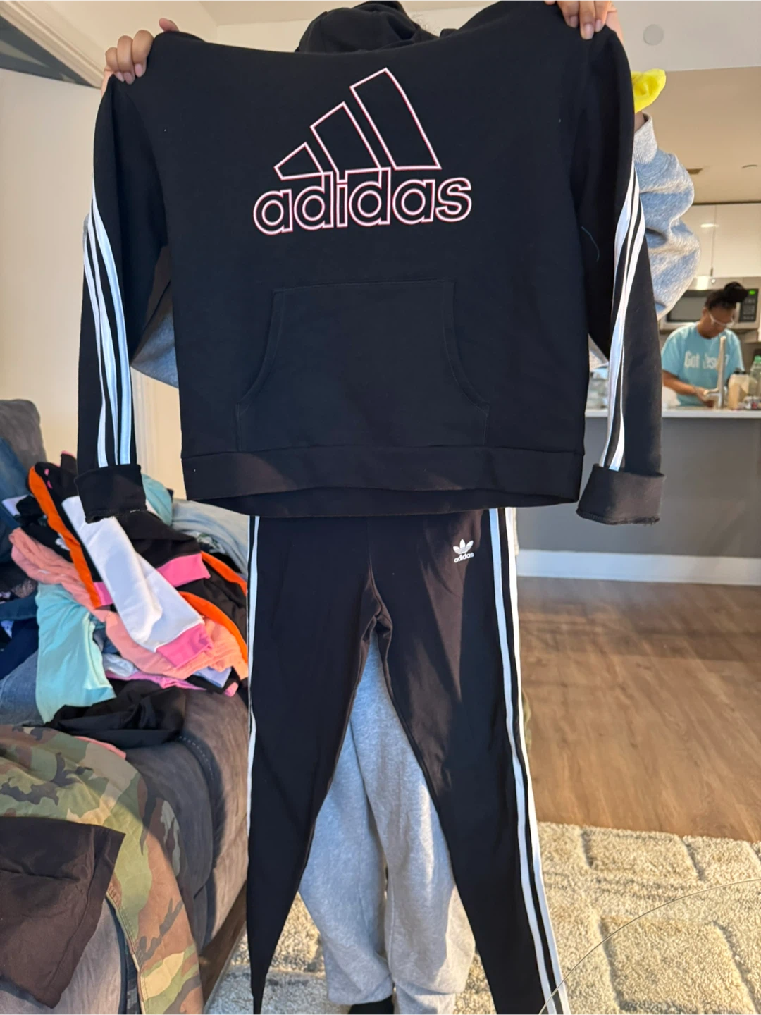 Adidas Black Hoodie and Pants Set