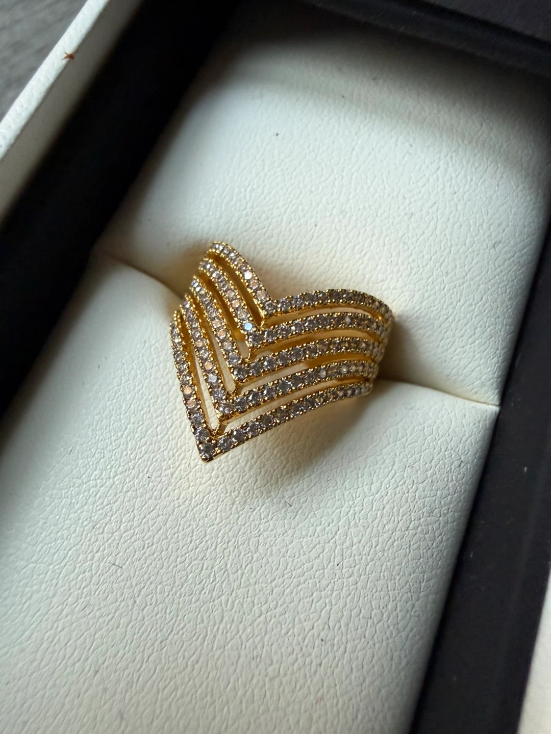 Gold-tone ring in presentation box