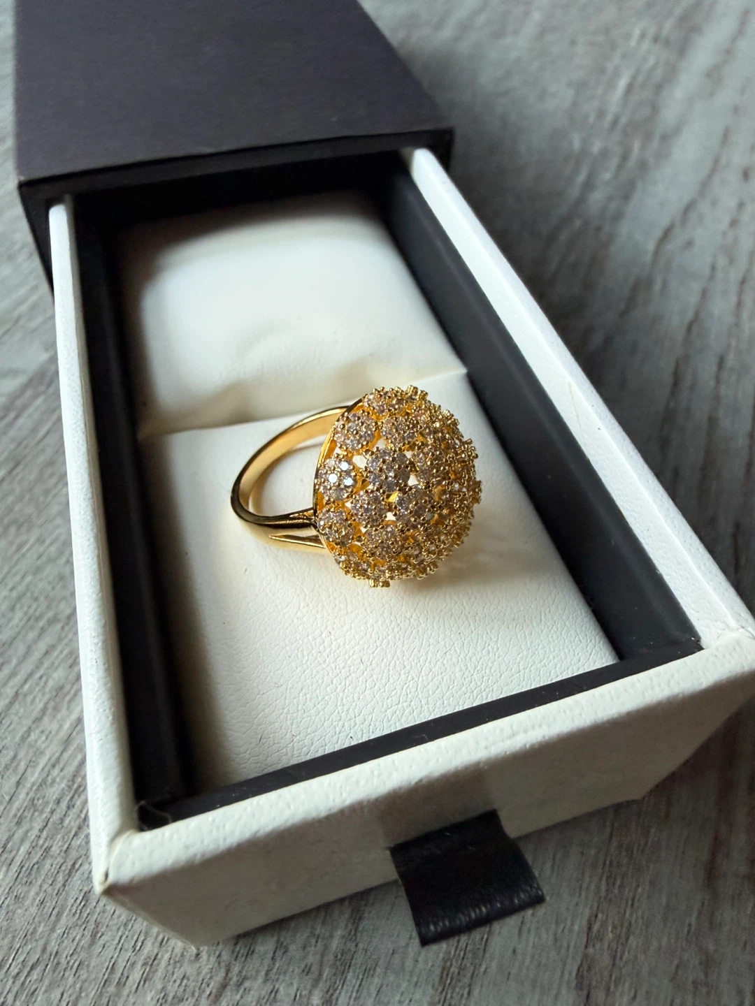Sparkly Gold-Tone Ring with Clear Stones