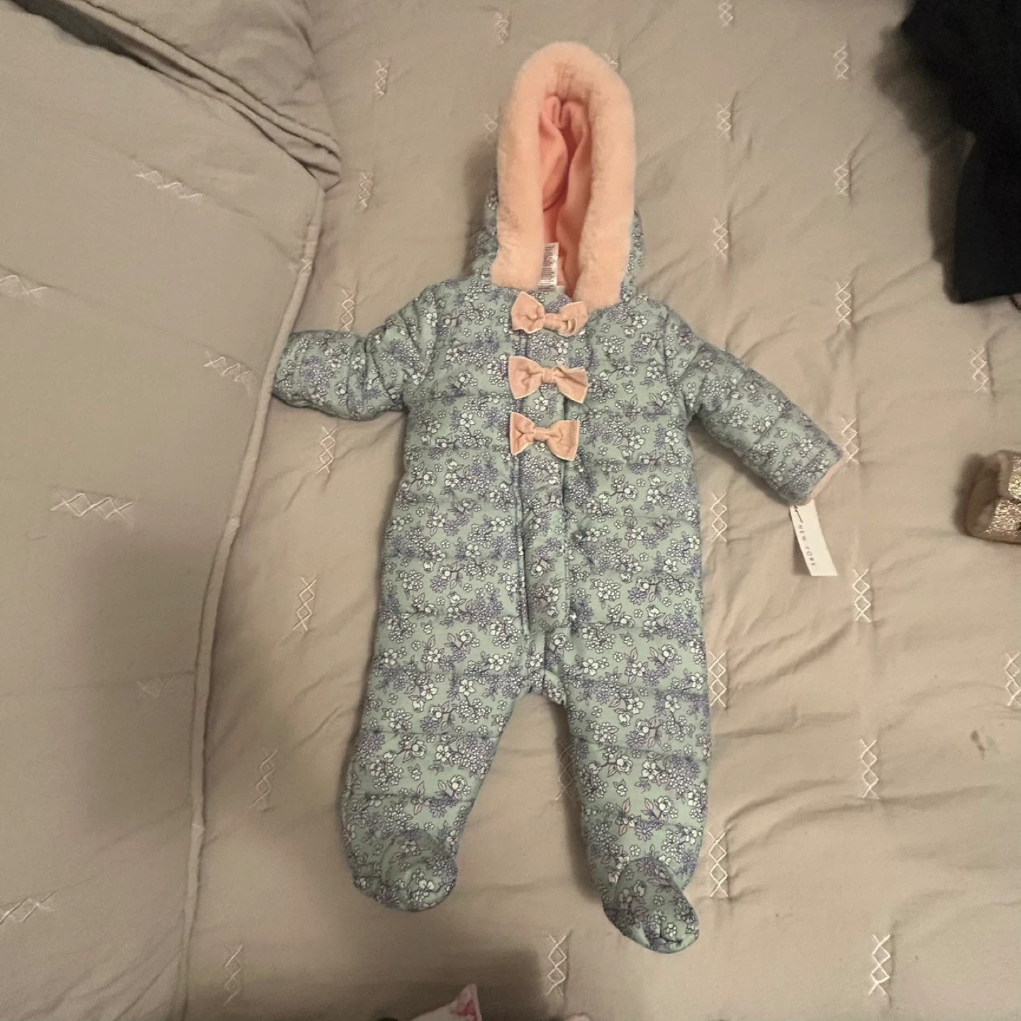 Nicole Miller Baby Snowsuit 0-3M Floral Mint Pink Bows