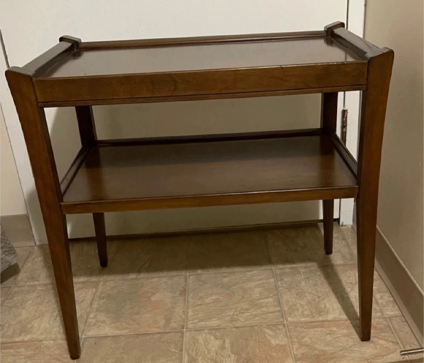 Solid Dark Brown Wooden Two-Tier End/Side Table