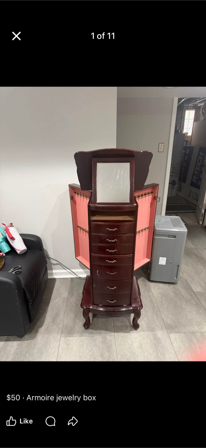 Dark Wood Jewelry Armoire with Mirror - photo 2
