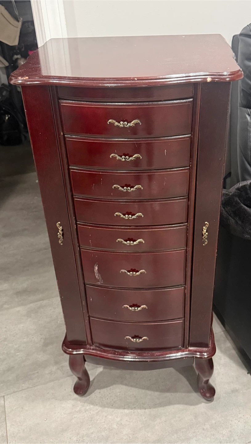 Dark Wood Jewelry Armoire with Mirror