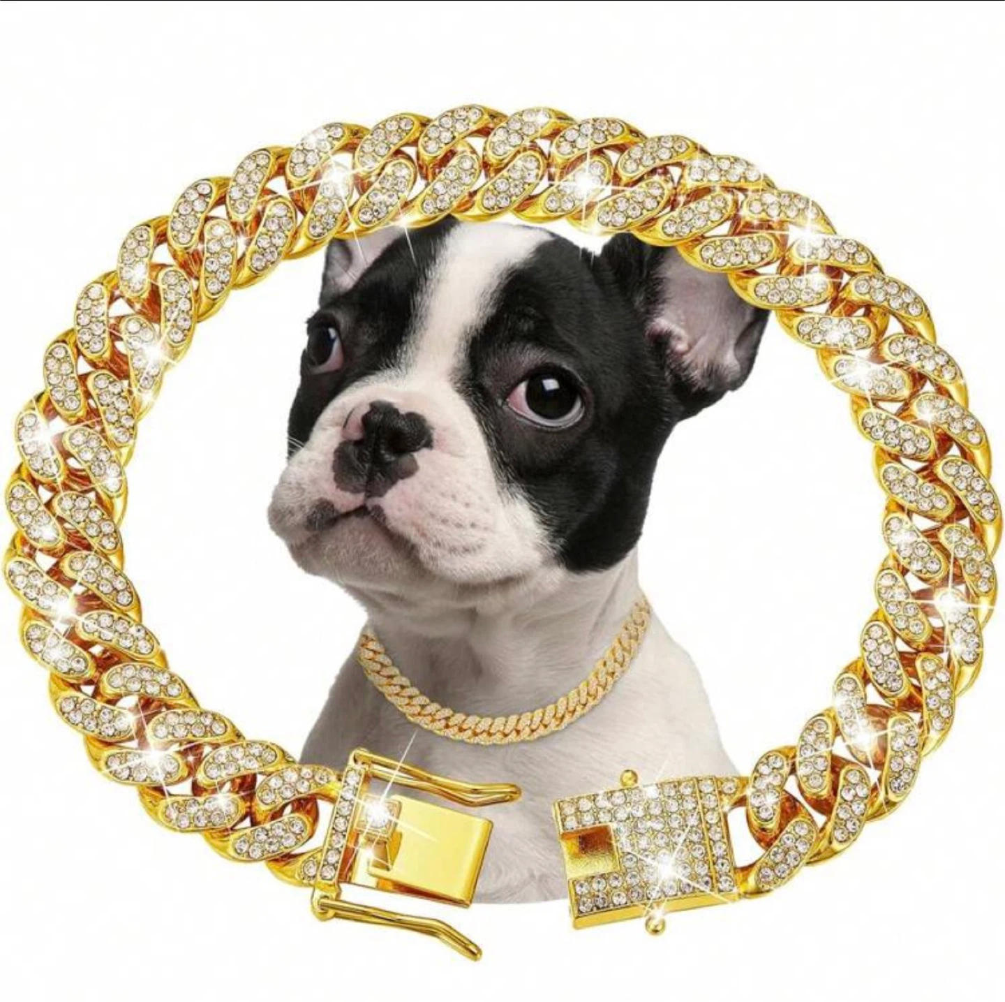 Dazzling Gold Cuban Link Chain Collar for Pets