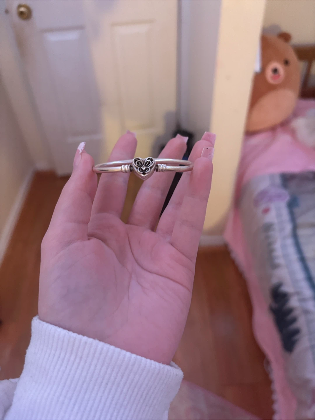 Silver heart and butterfly bangle from pandora