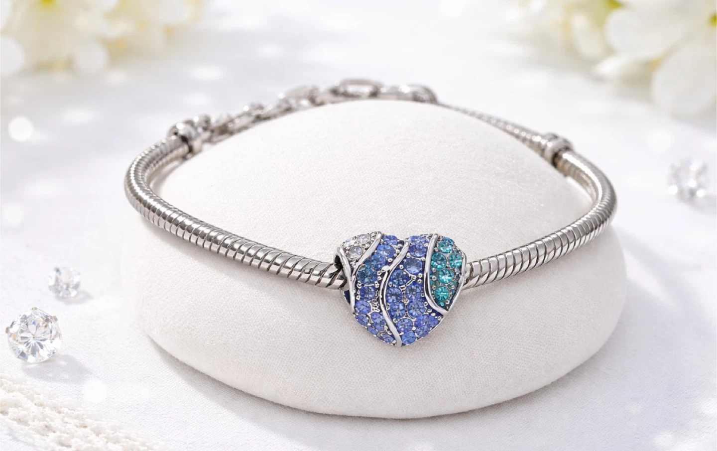 Heart Charm Bracelet with Blue Crystals