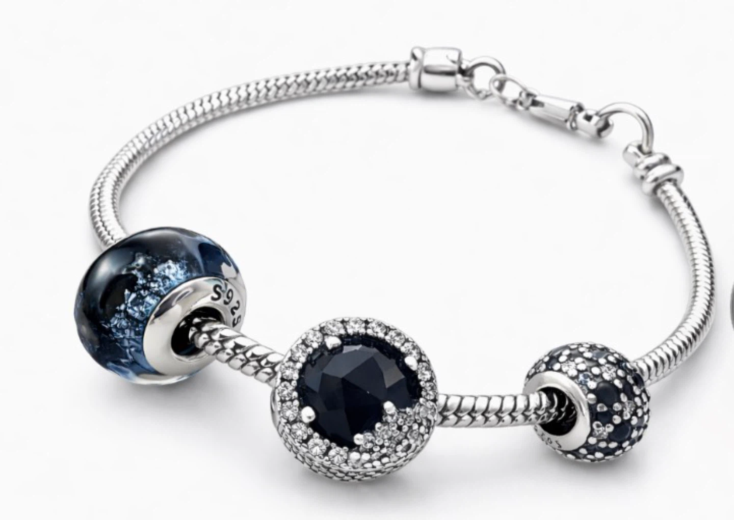 Charm Bracelet with Blue and Silver Beads