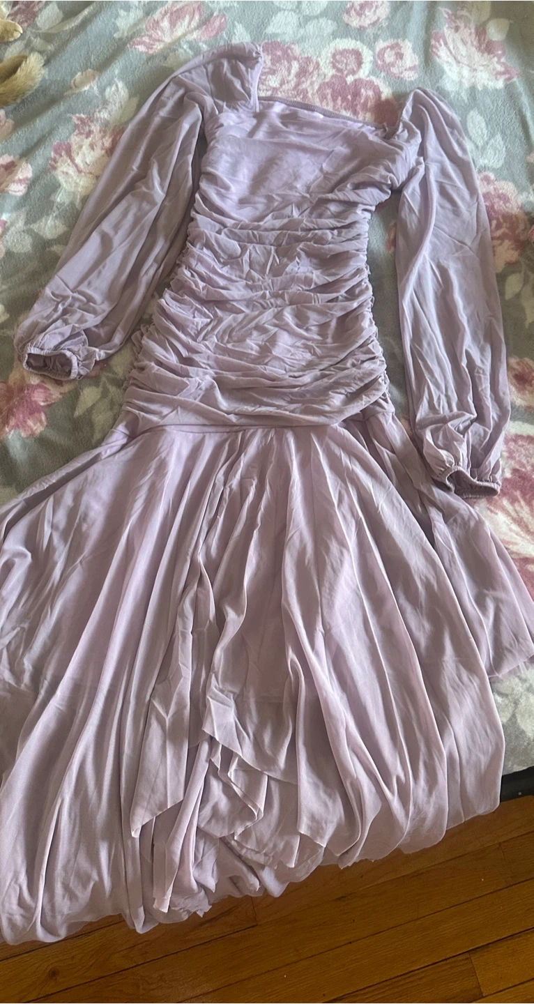 Lilac Ruched Off-the-Shoulder Dress
