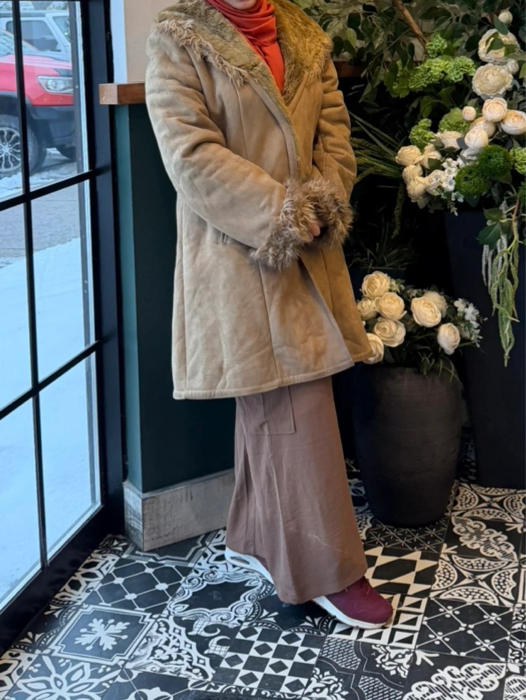 ORIGINAL Tan faux fur lined winter coat
