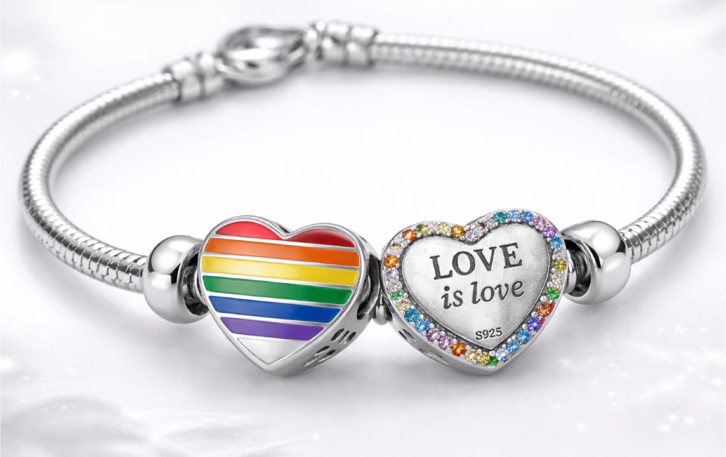 Heart Charm with "LOVE is LOVE" - S925 Sterling Silver