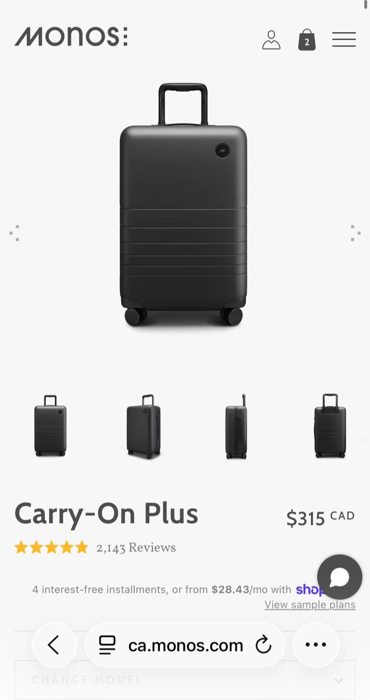 Monos Carry-On Plus Luggage - Black - photo 2
