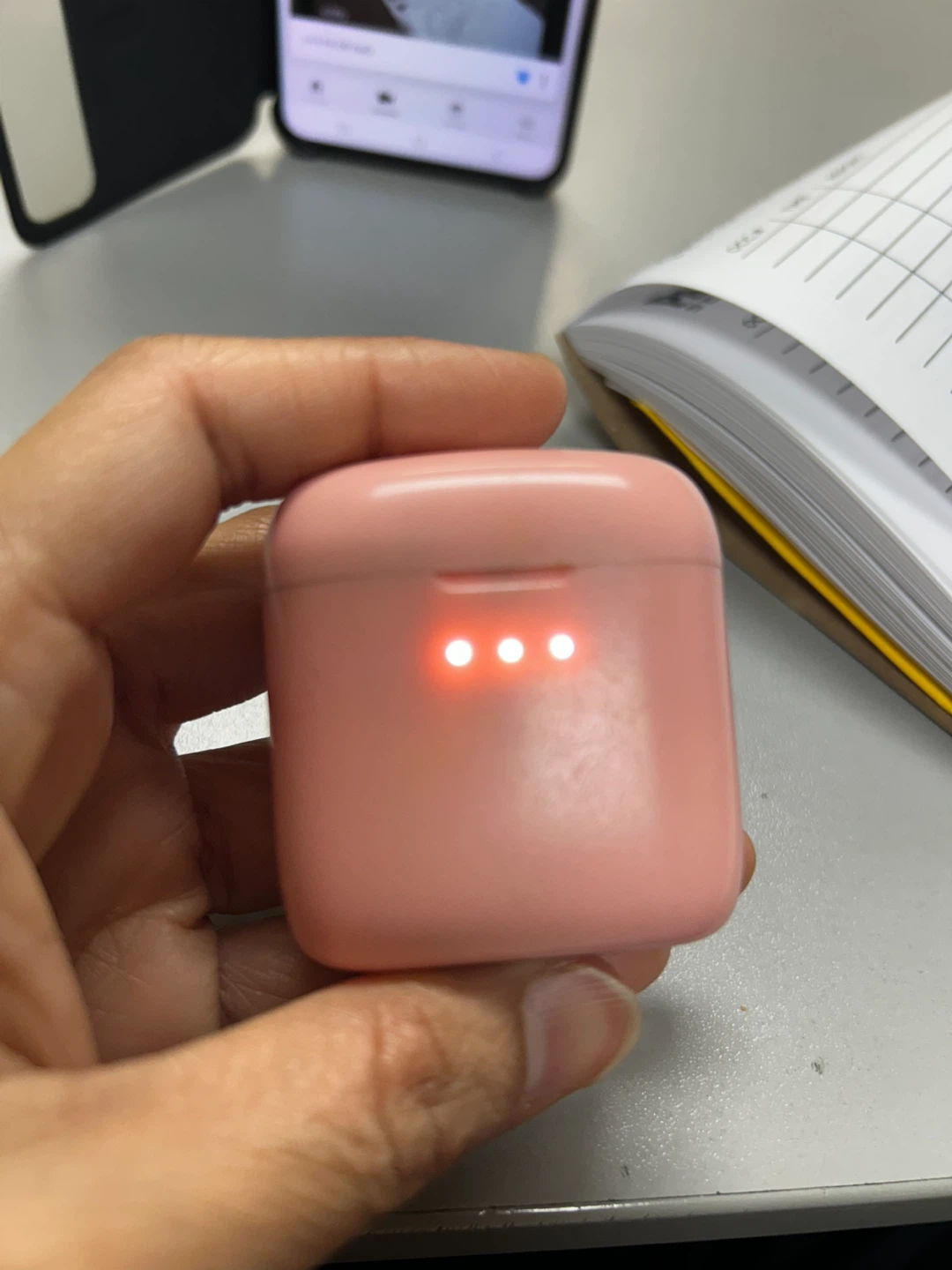 Pink Wireless Earbuds Charging Case with earbuds and with USB-C