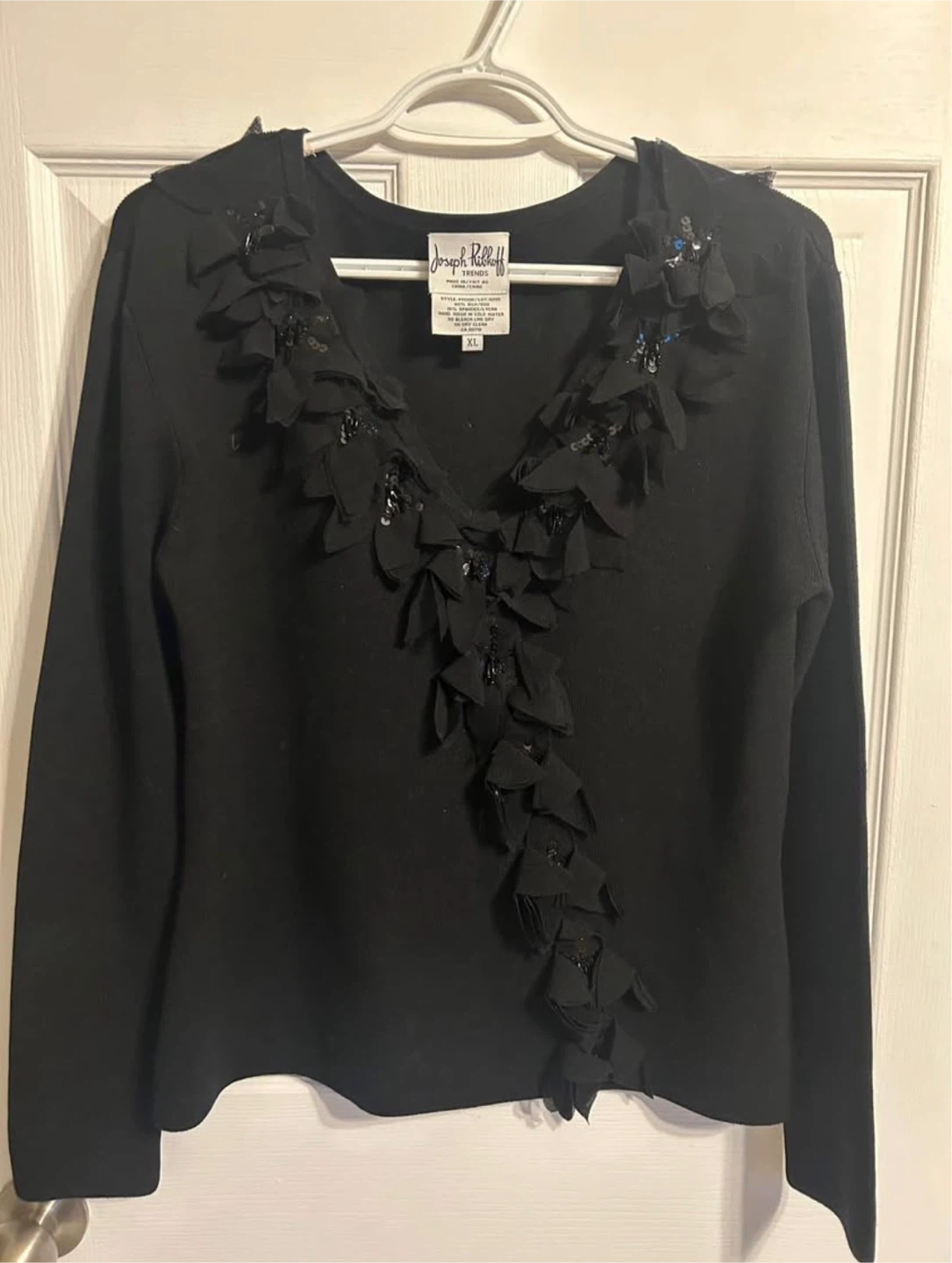 Joseph Ribkoff Black Embellished V-Neck Sweater XL