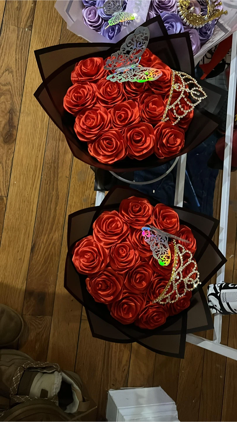 Artificial Rose Bouquet with Tiara and Butterfly Accent