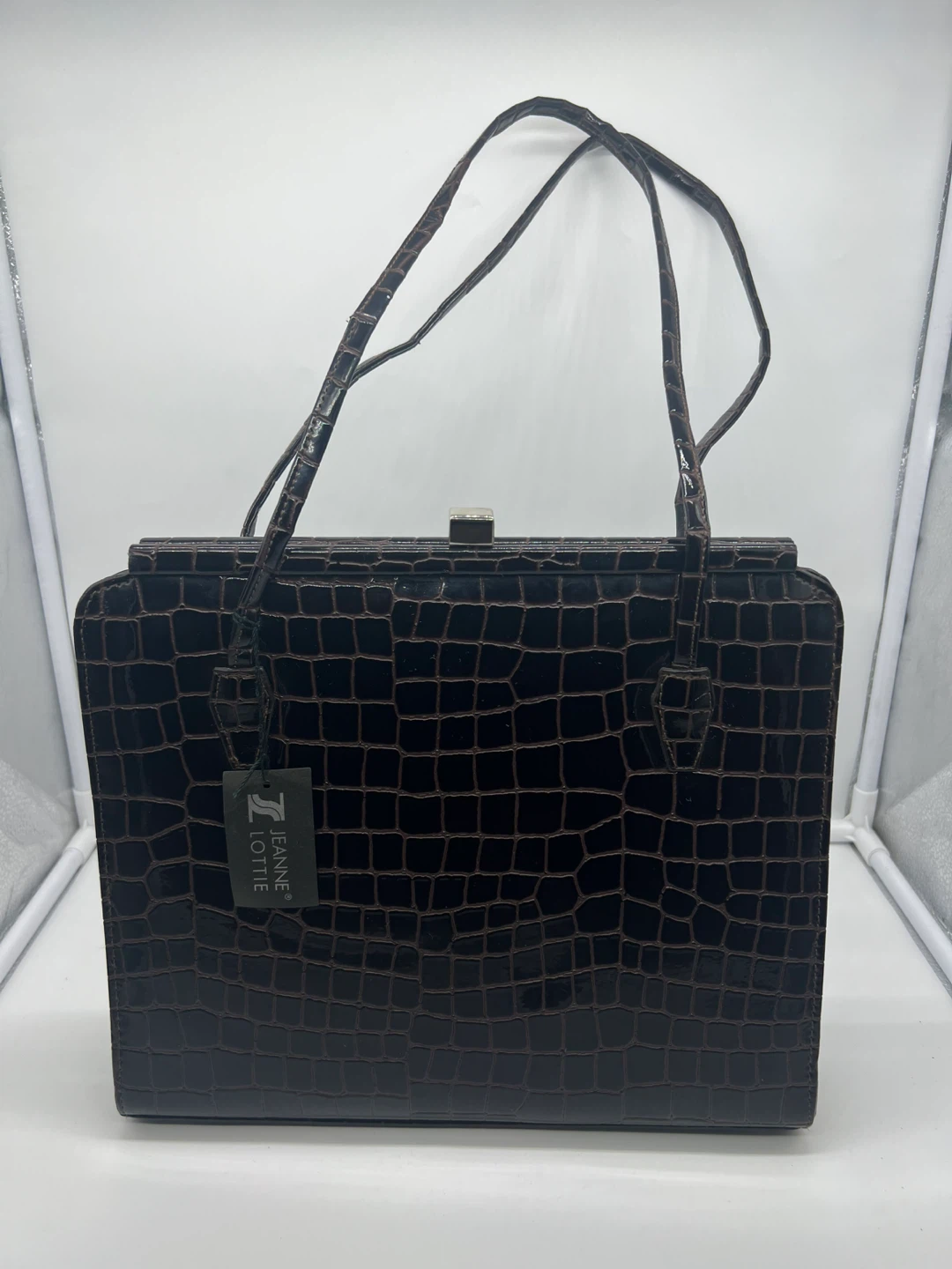 NEW JEANNE LOTTIE Vintage Brown Croc Embossed Leather Bag