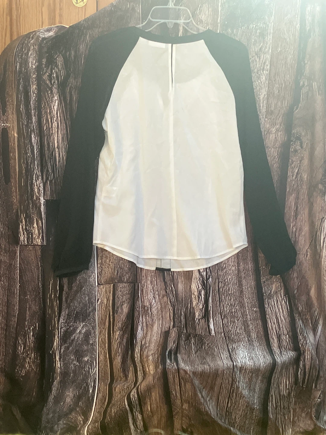 White & Black Long Sleeve Blouse with Lace Trim - photo 2