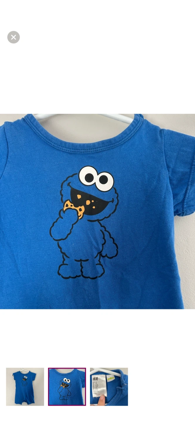 H&M Sesame Street Cookie Monster Baby Romper - Blue - photo 2