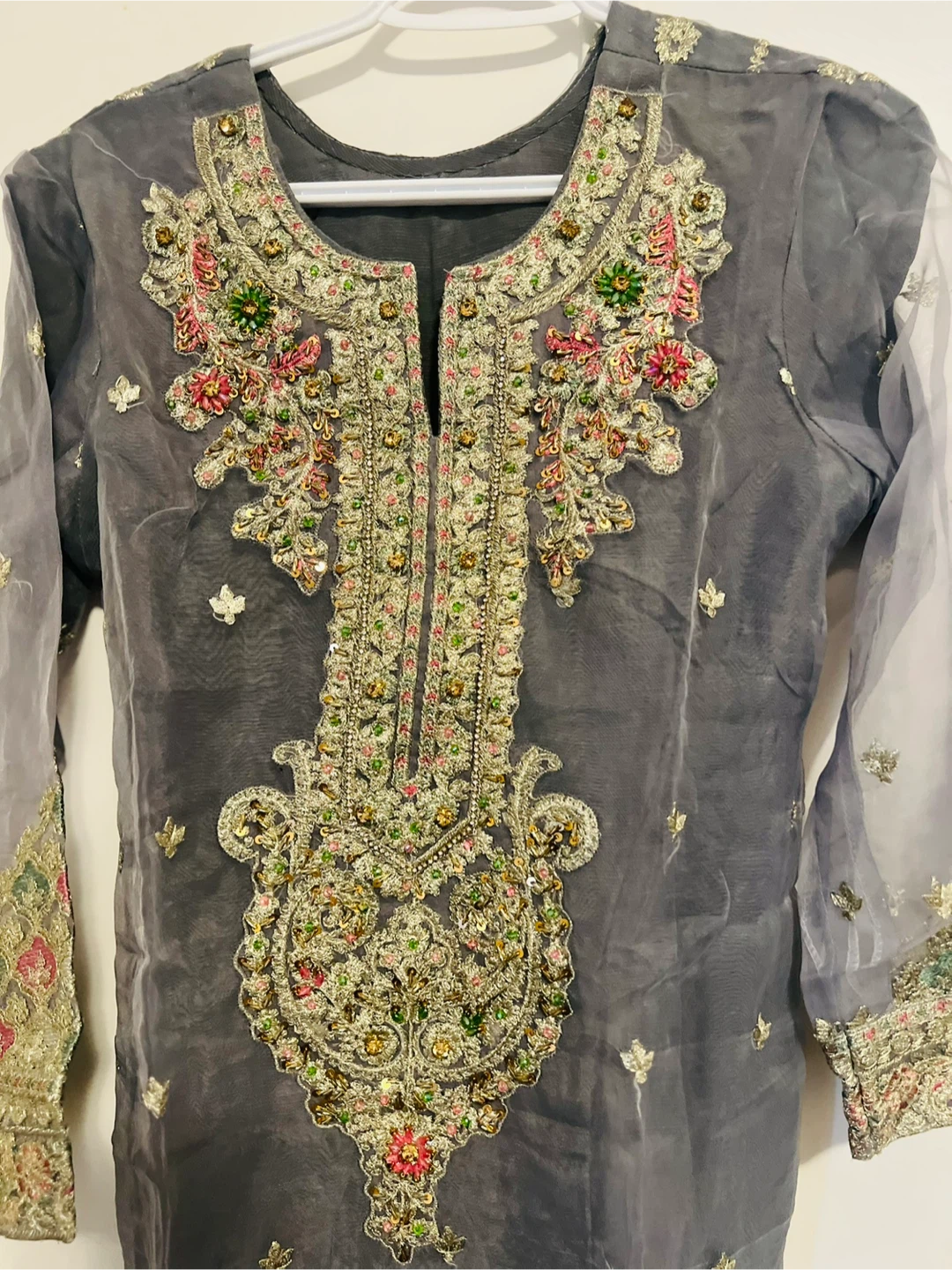 Embroidered Grey Kurti with Dupatta with Gharara - photo 3