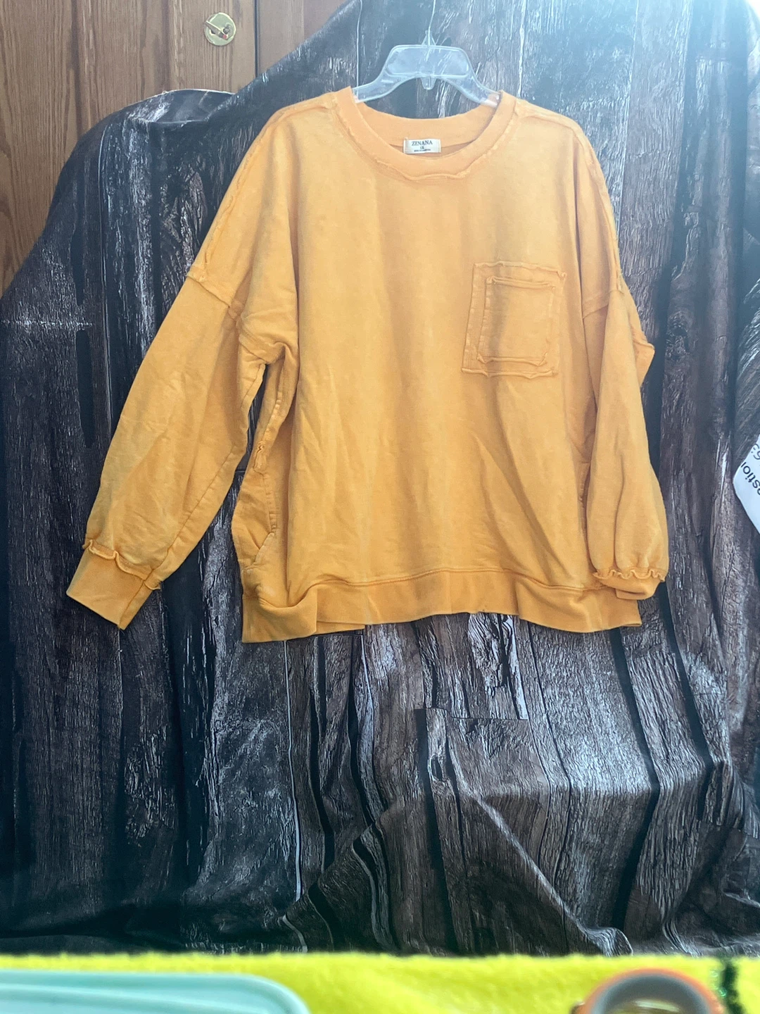 Zenana Distressed Orange Crewneck Sweatshirt