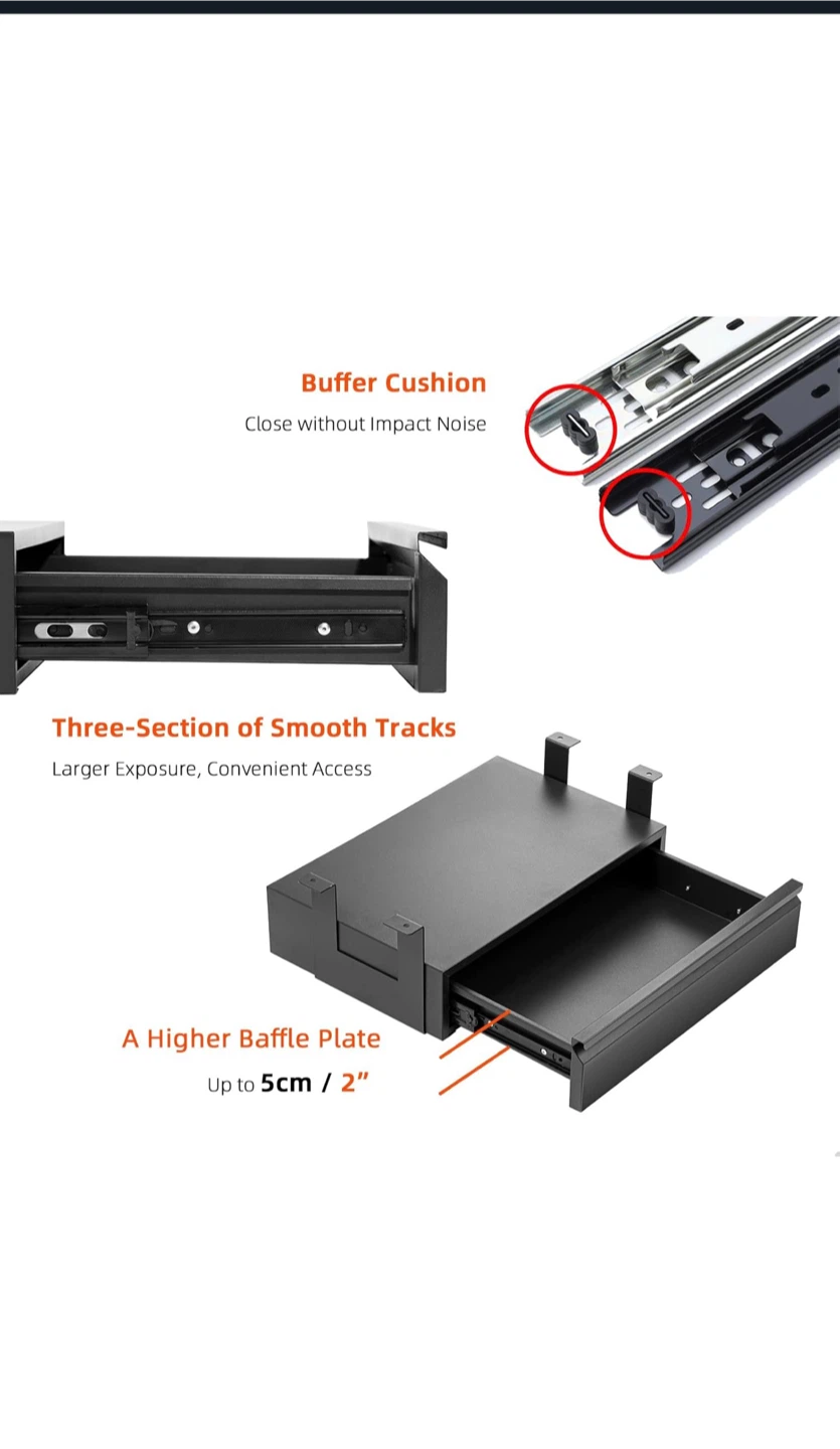 OSTEED Under Desk Drawer 45cm Black - photo 5