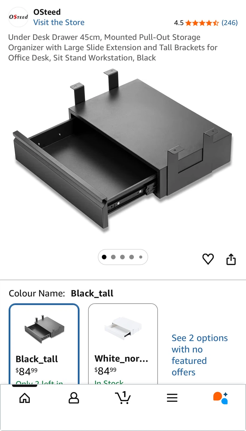 OSTEED Under Desk Drawer 45cm Black