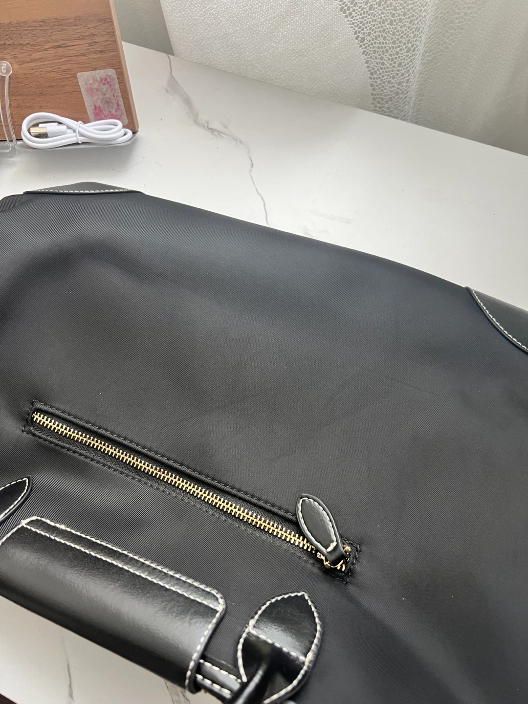Black Nylon and Leather Trimmed Handbag - photo 2