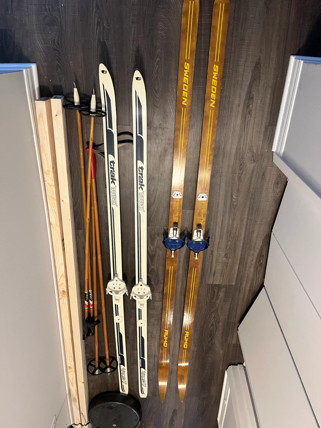Cross-country skis with boots