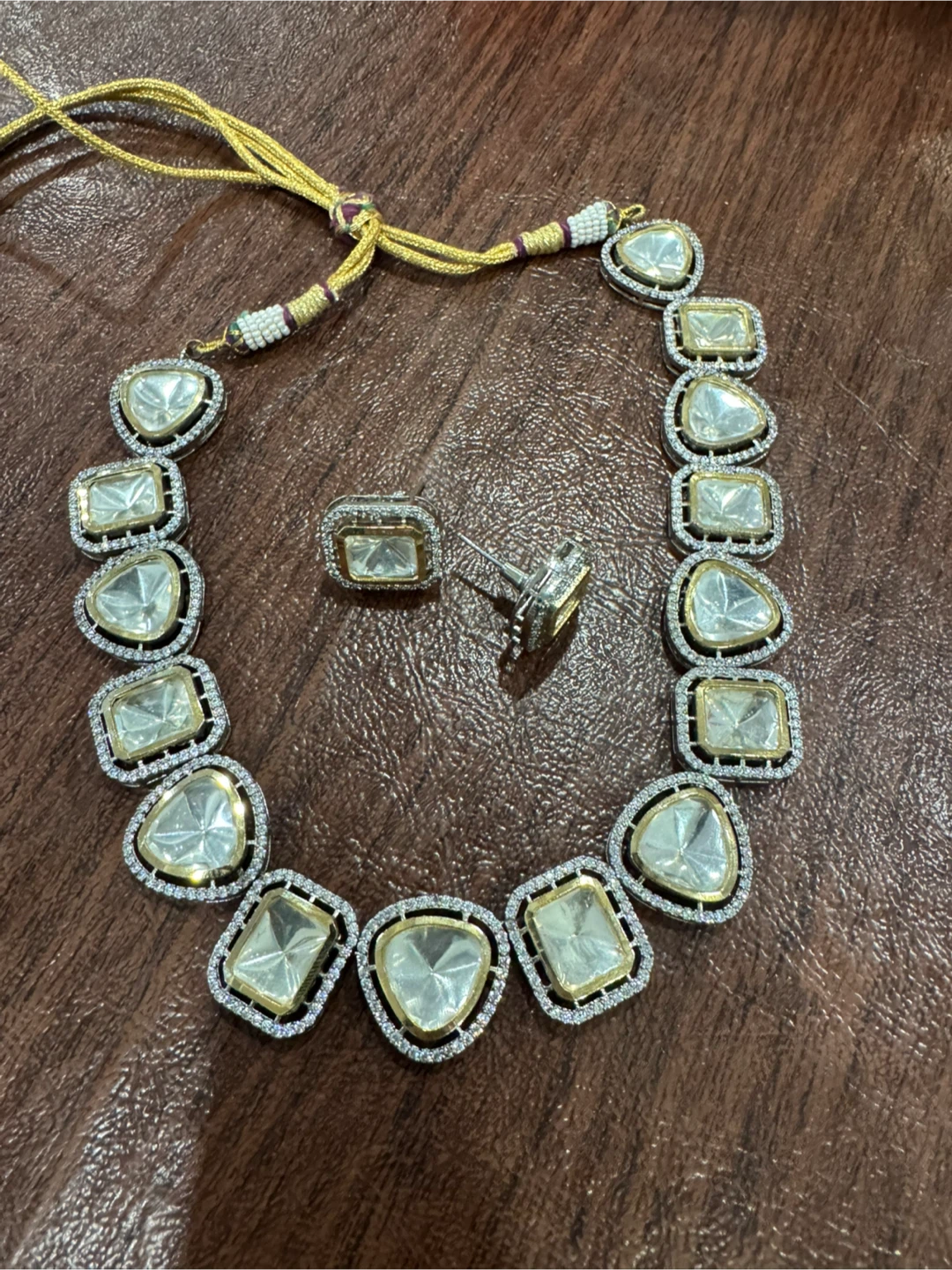 Gold Tone Statement Necklace and Earrings Set with Clear Stones - photo 2