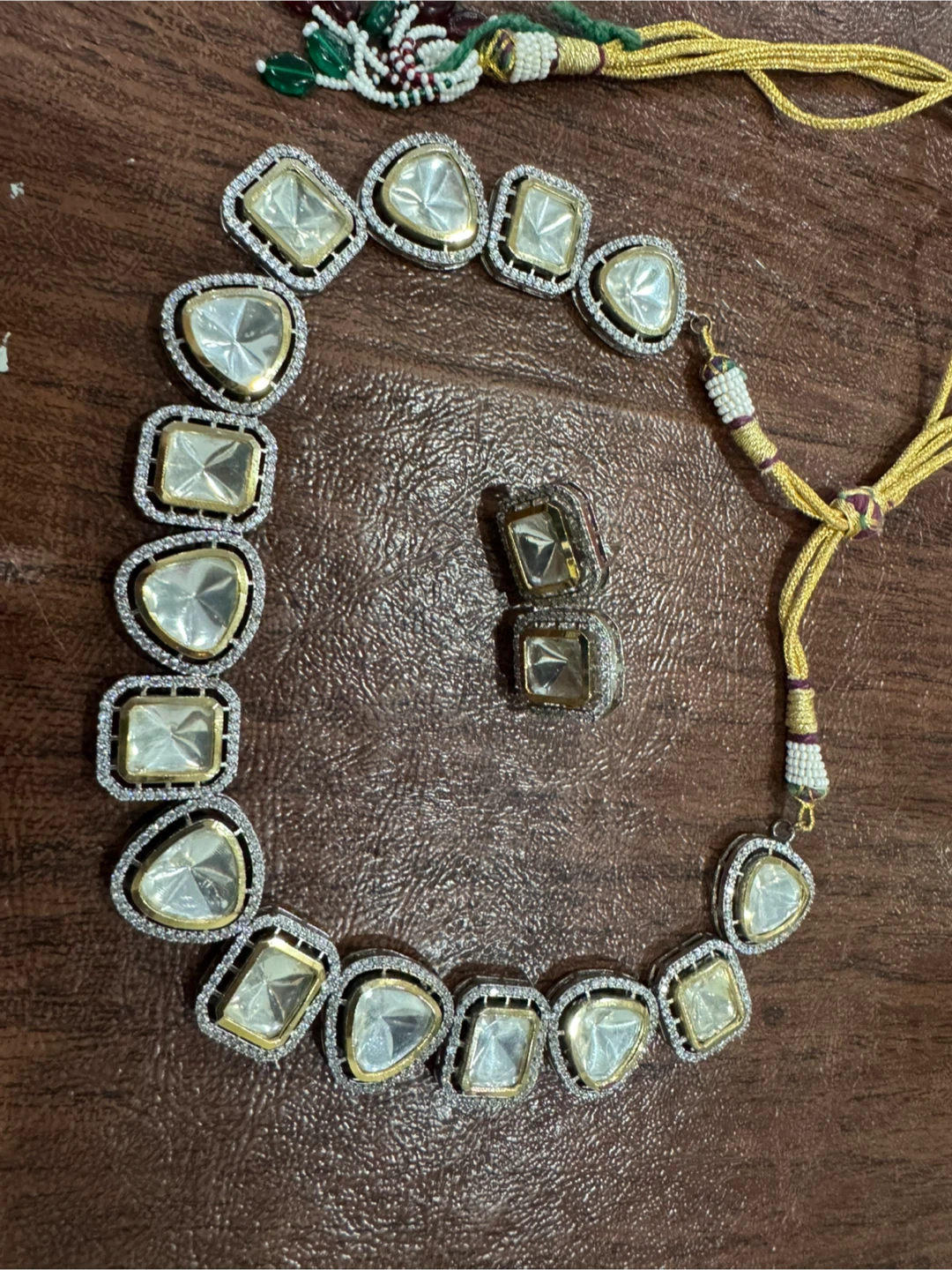 Gold Tone Statement Necklace and Earrings Set with Clear Stones