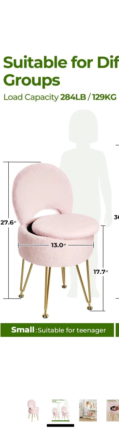 Pink Faux Fur Vanity Stool Chair - photo 2