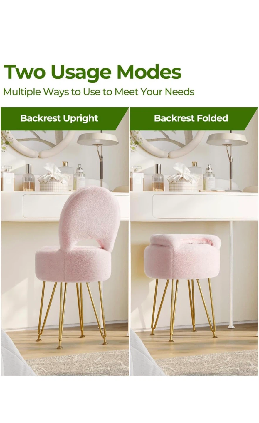 Pink Faux Fur Vanity Stool Chair - photo 4