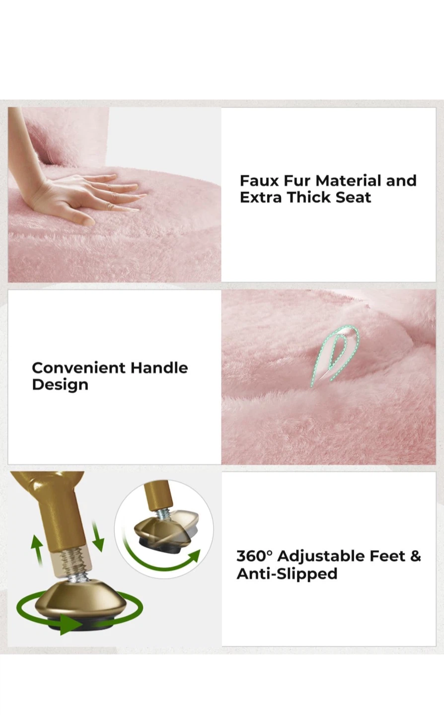 Pink Faux Fur Vanity Stool Chair - photo 3