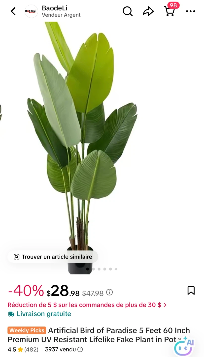 Artificial Bird of Paradise Plant - 5 Feet Tall
