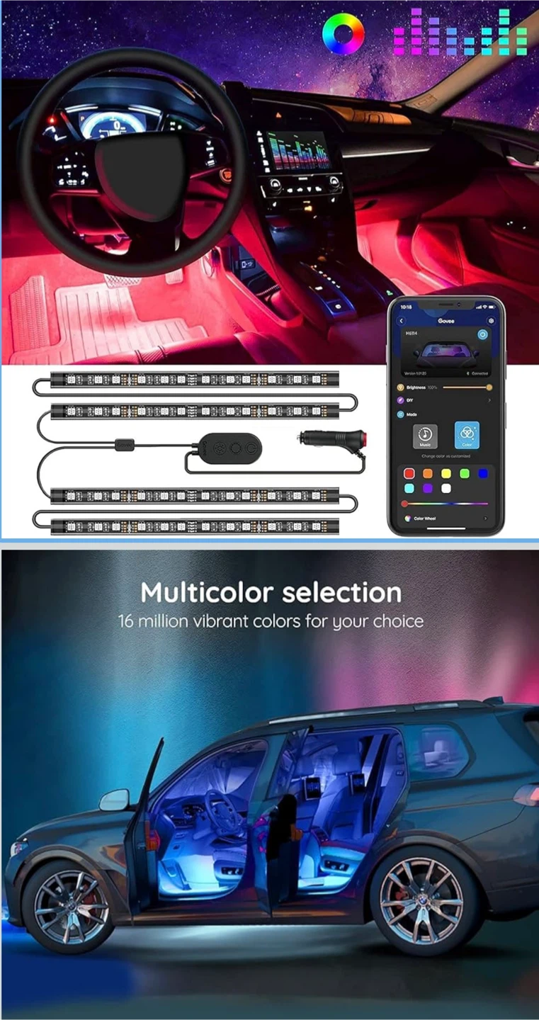 LED Car Interior Strip Lights - RGB, 12V - photo 2