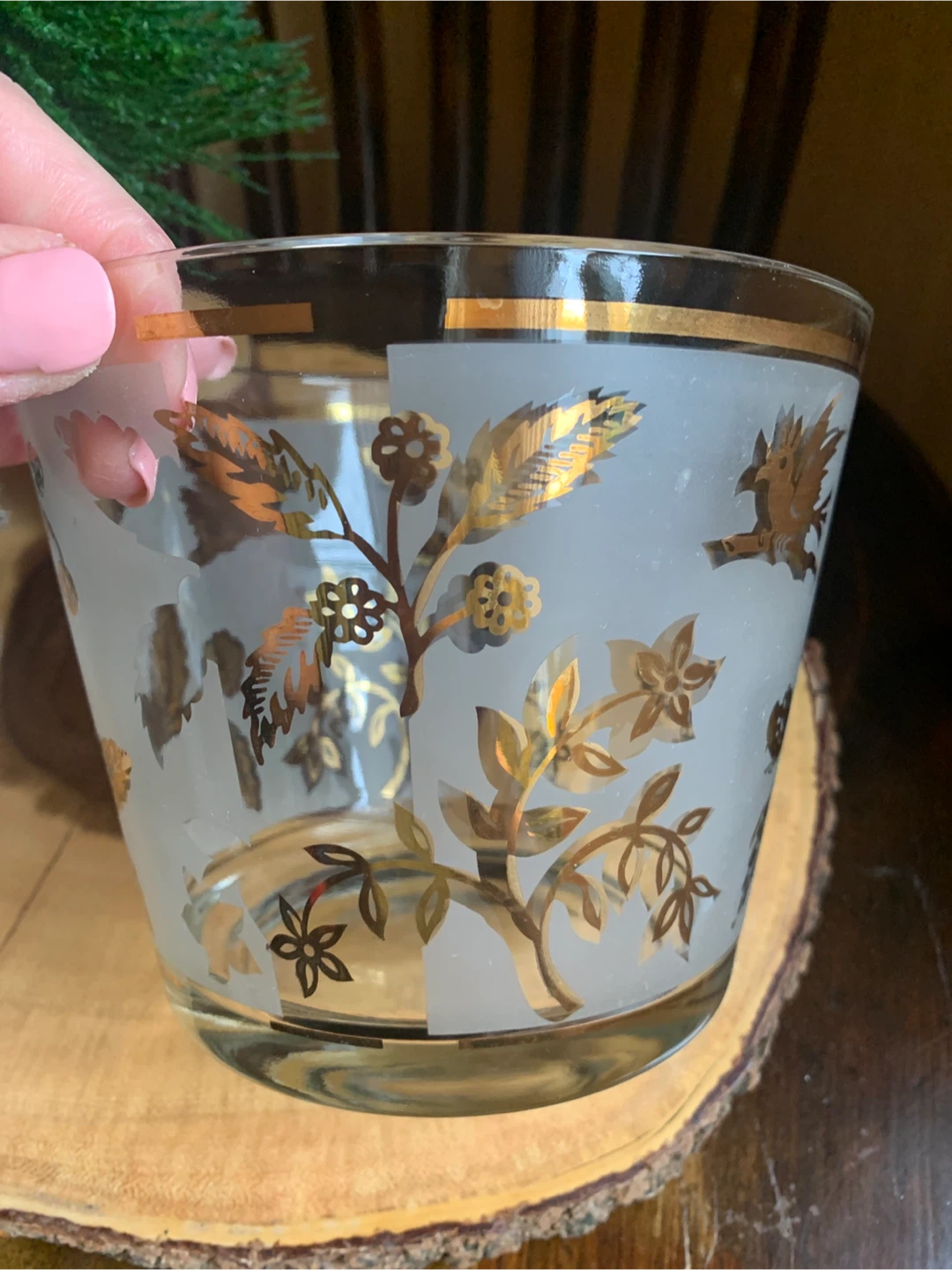 Vintage Libbey Frosted Glass/Gold Leaf Ice Bucket - photo 3
