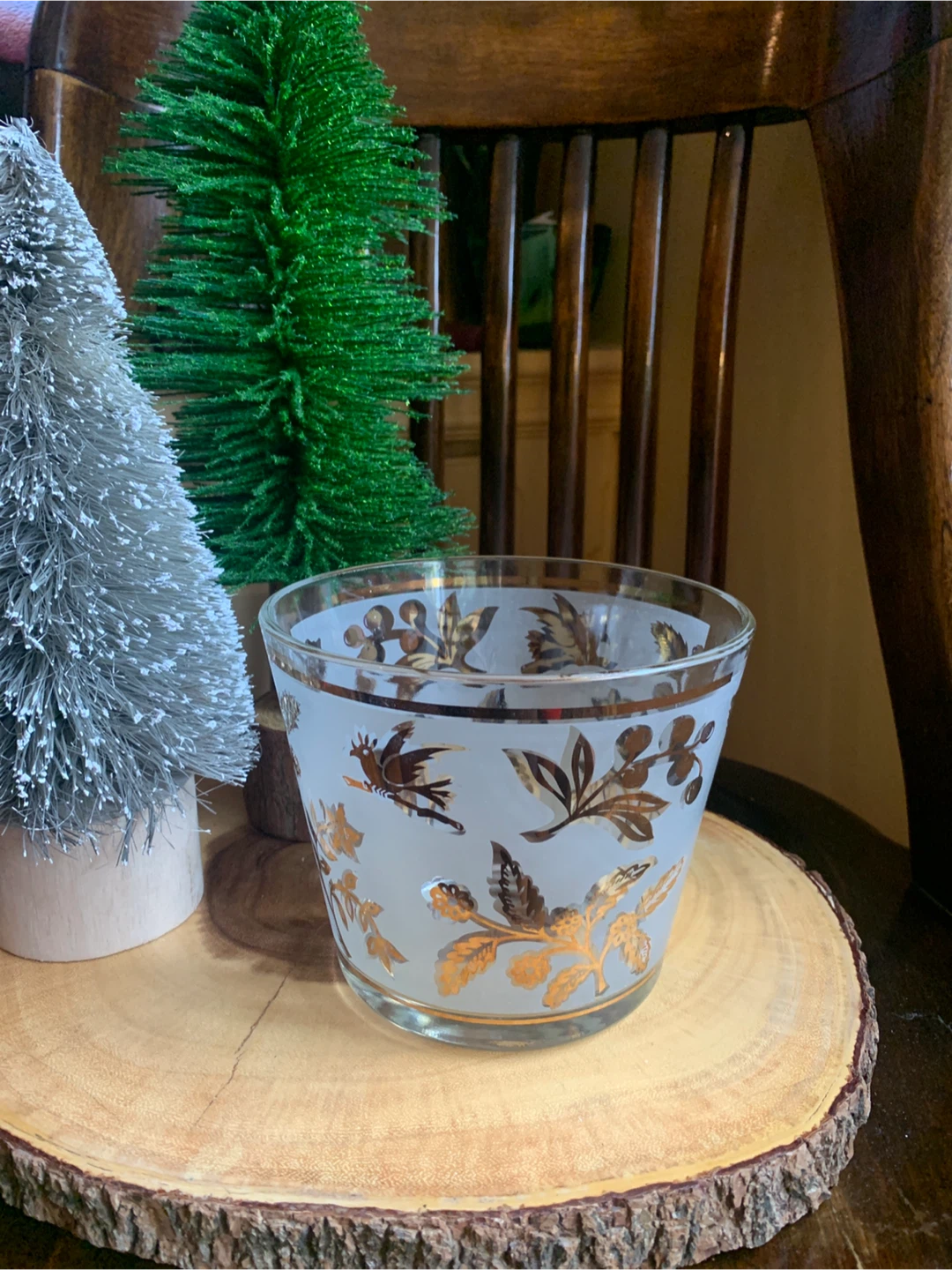 Vintage Libbey Frosted Glass/Gold Leaf Ice Bucket