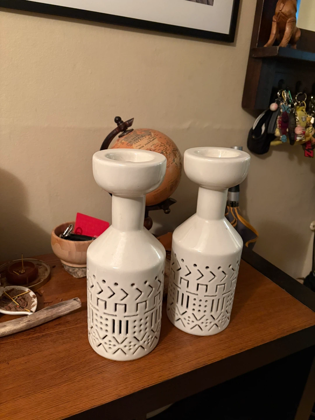 Pair of White Ceramic Candle Holders - photo 2