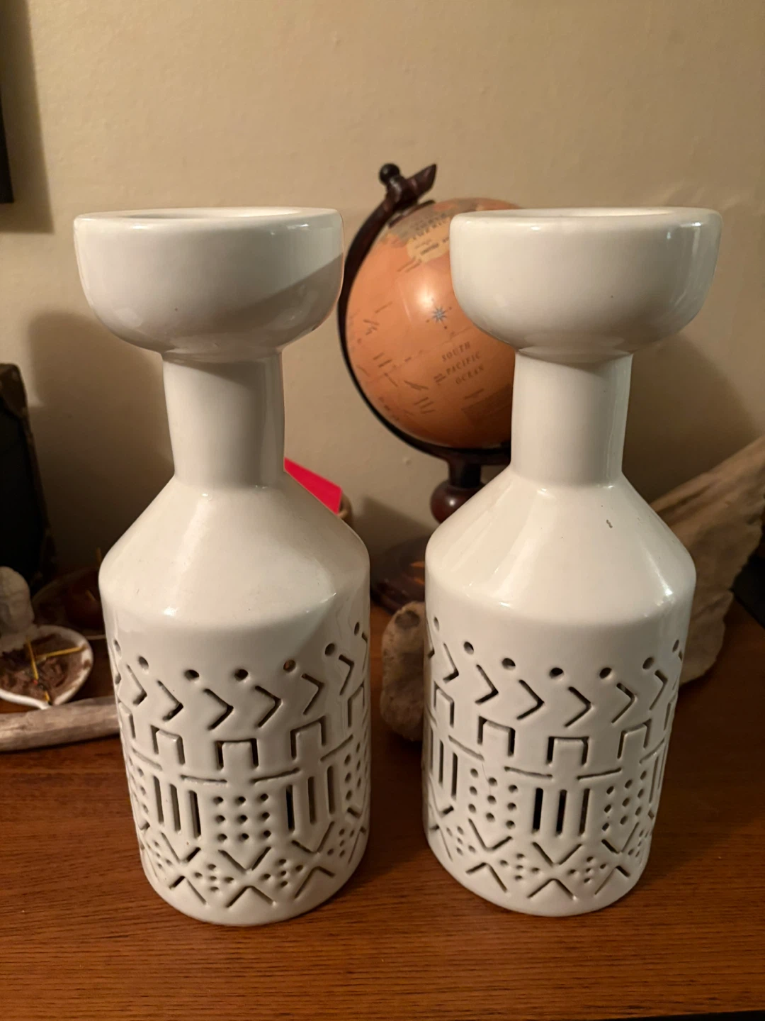 Pair of White Ceramic Candle Holders