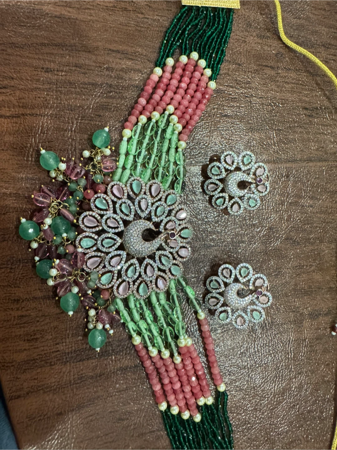 Beaded Peacock Choker Necklace Set with Earrings - photo 2
