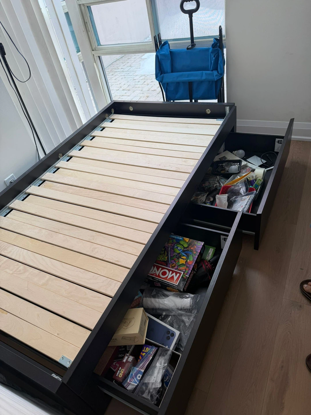 IKEA Dark Brown Twin Bed Frame with Storage Drawers - photo 2