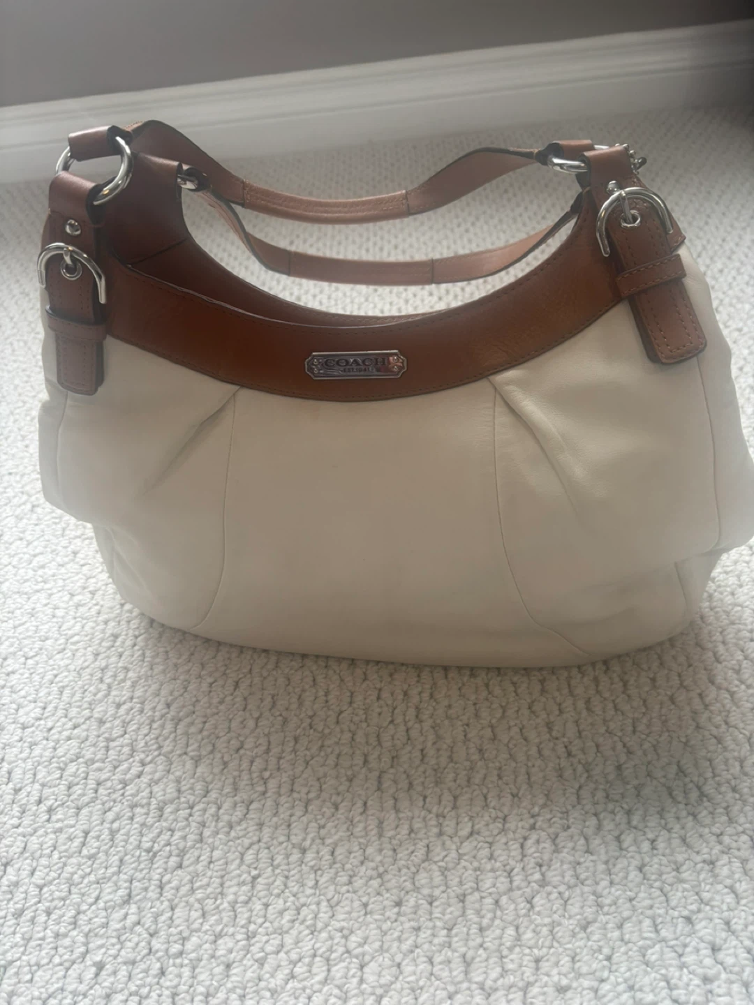Coach Cream Leather & Tan Shoulder Bag