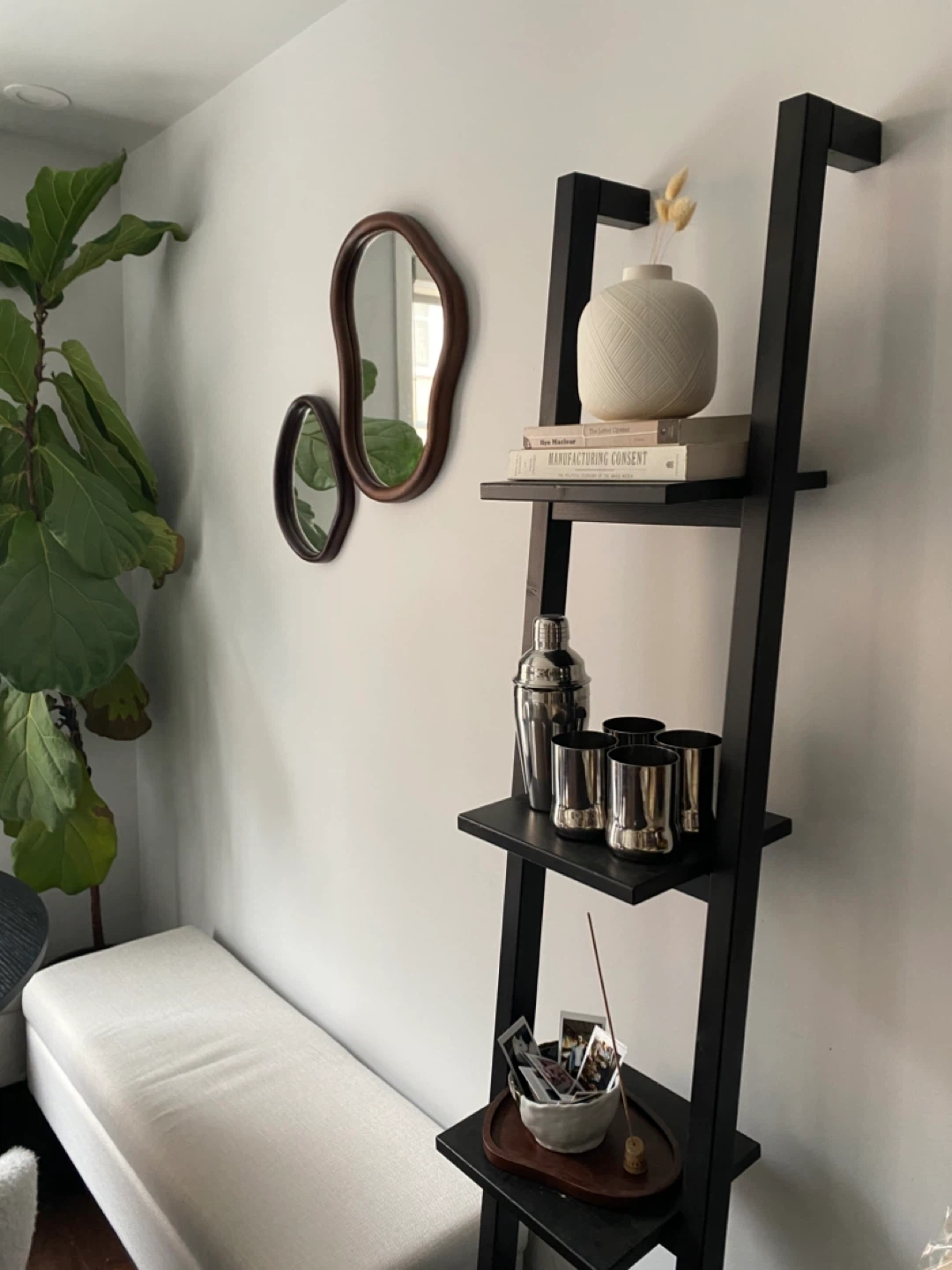 Black Wooden Ladder Shelf