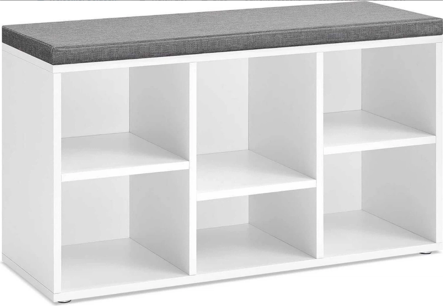 White 6-Cube Storage Bench with Grey Cushion