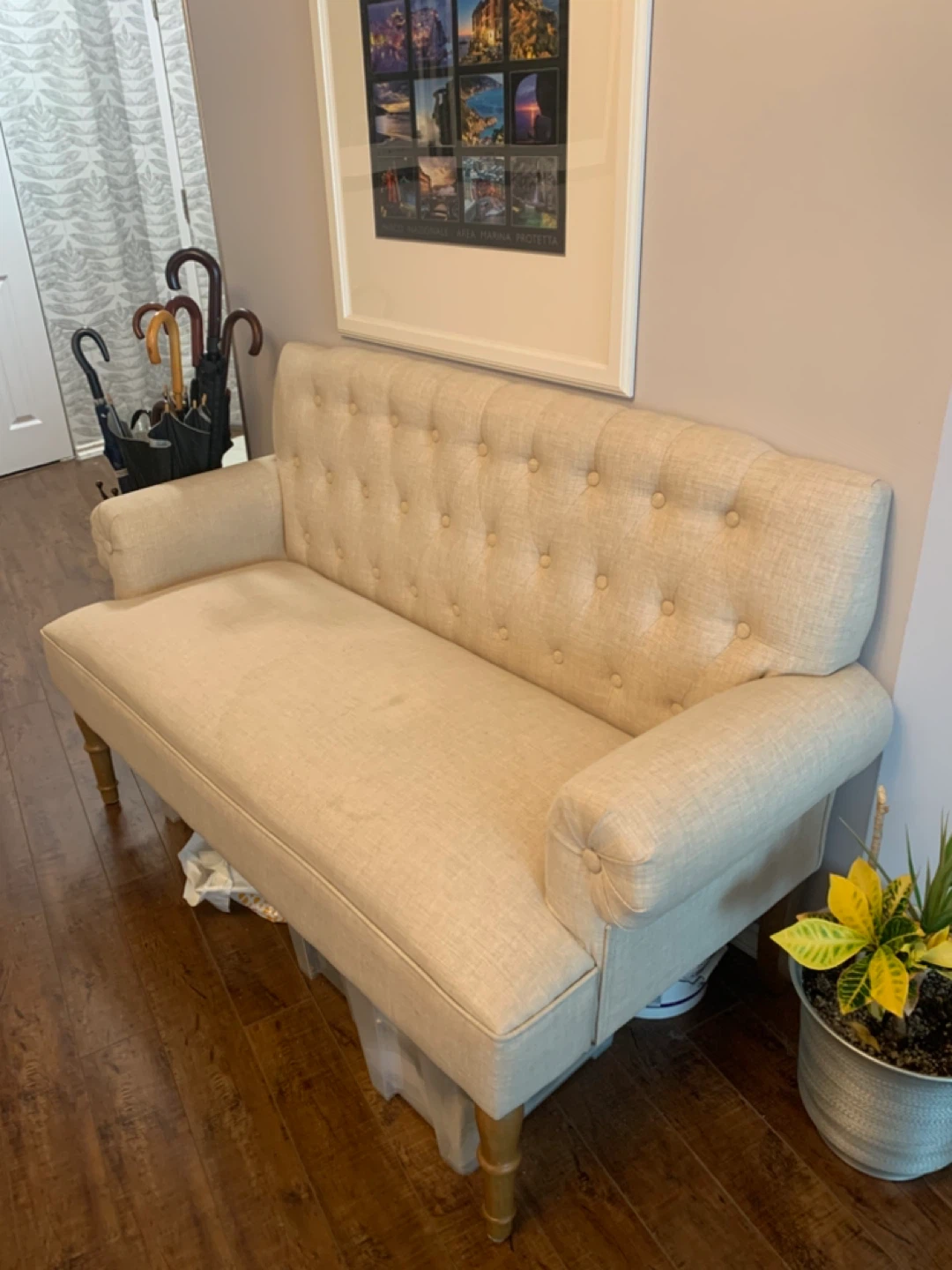 Tufted Beige Loveseat - photo 2