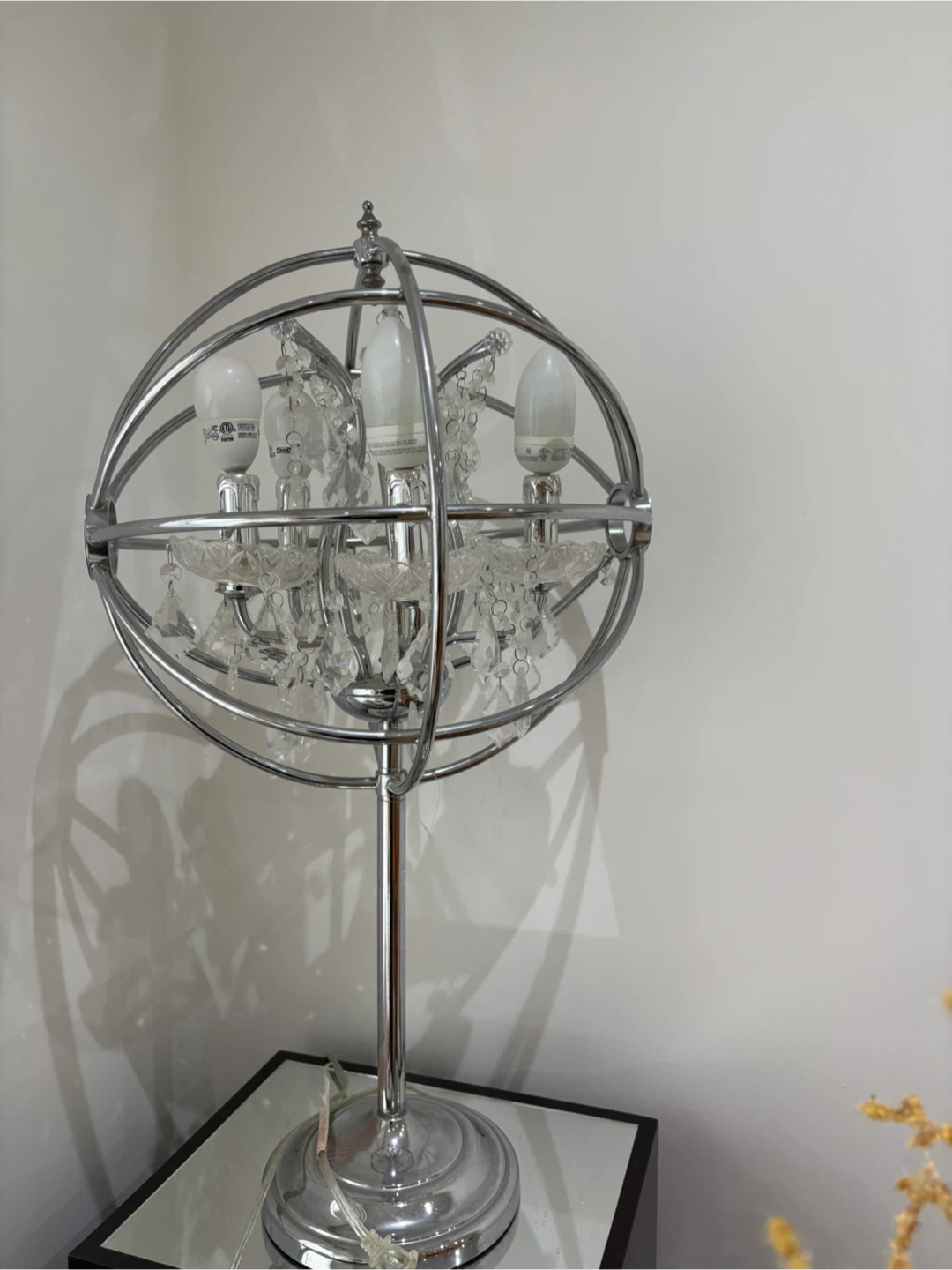 Chrome Sputnik Chandelier Style Table Lamp with Crystal Accents