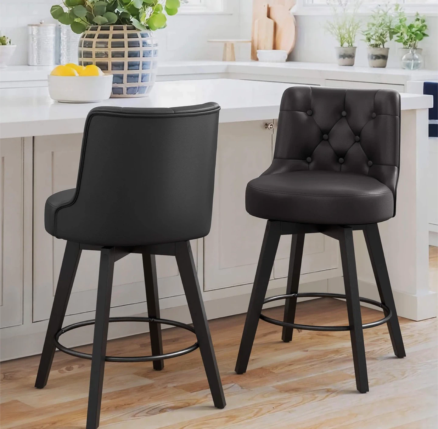 Black Tufted Swivel Bar Stool - photo 2
