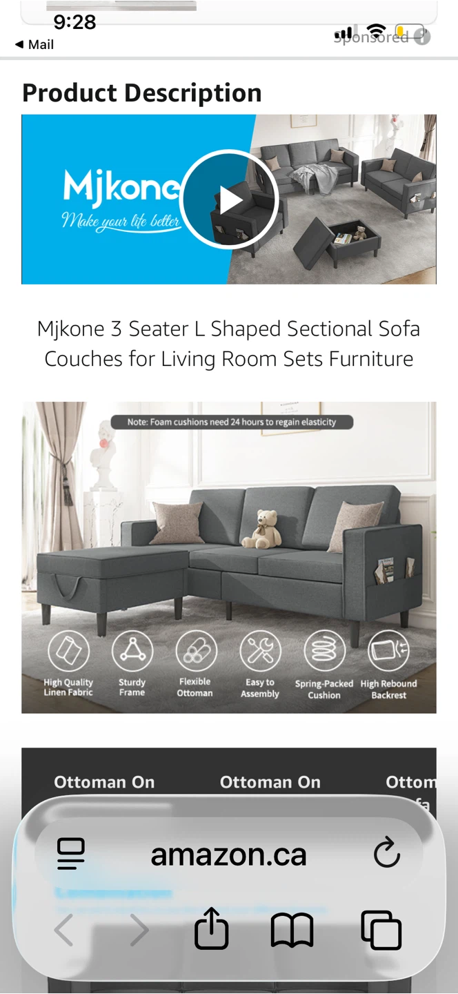 MjKone 3 Seater Sofa with Ottoman