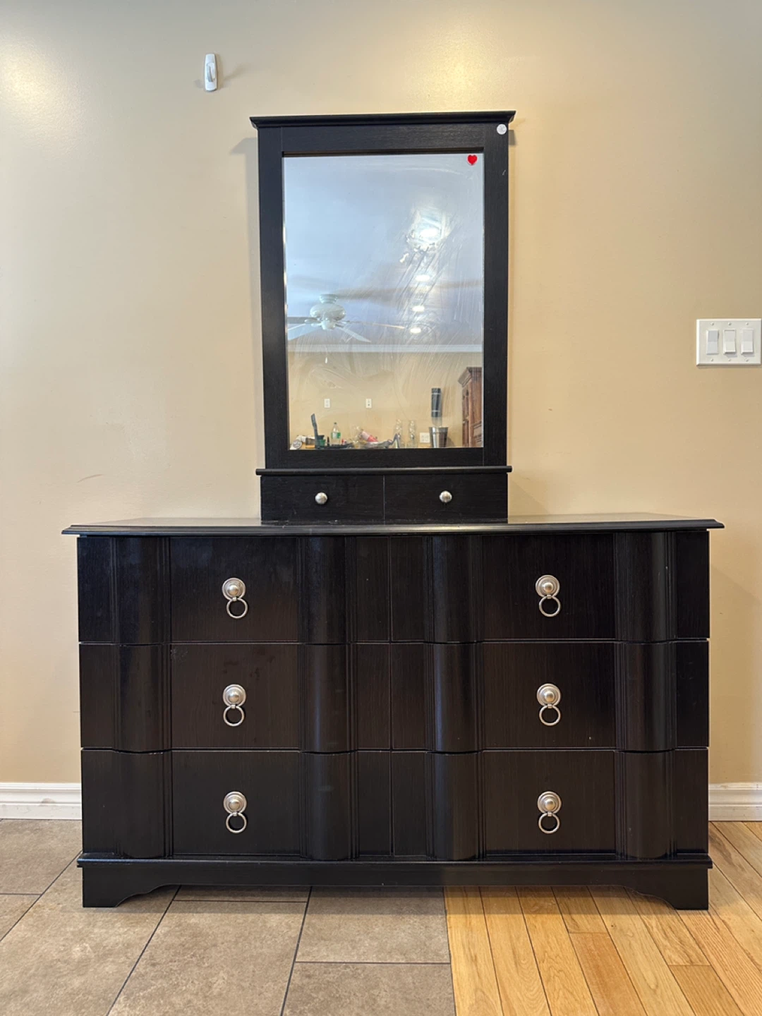 Modern Black Dresser with Vanity Storage Mirror (CAN DELIVER)