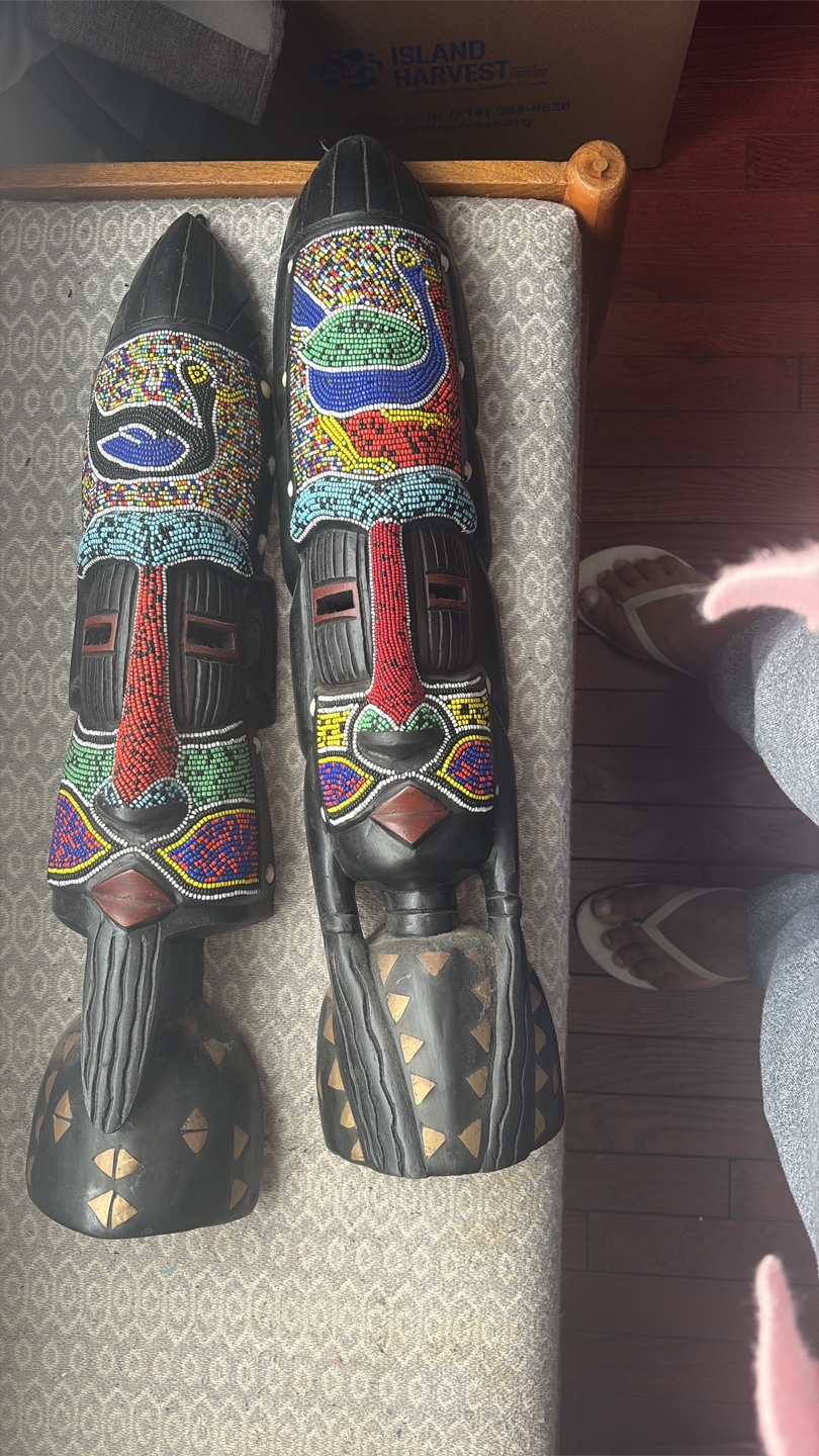 Set of 2 African Tribal Masks with Beaded Detail